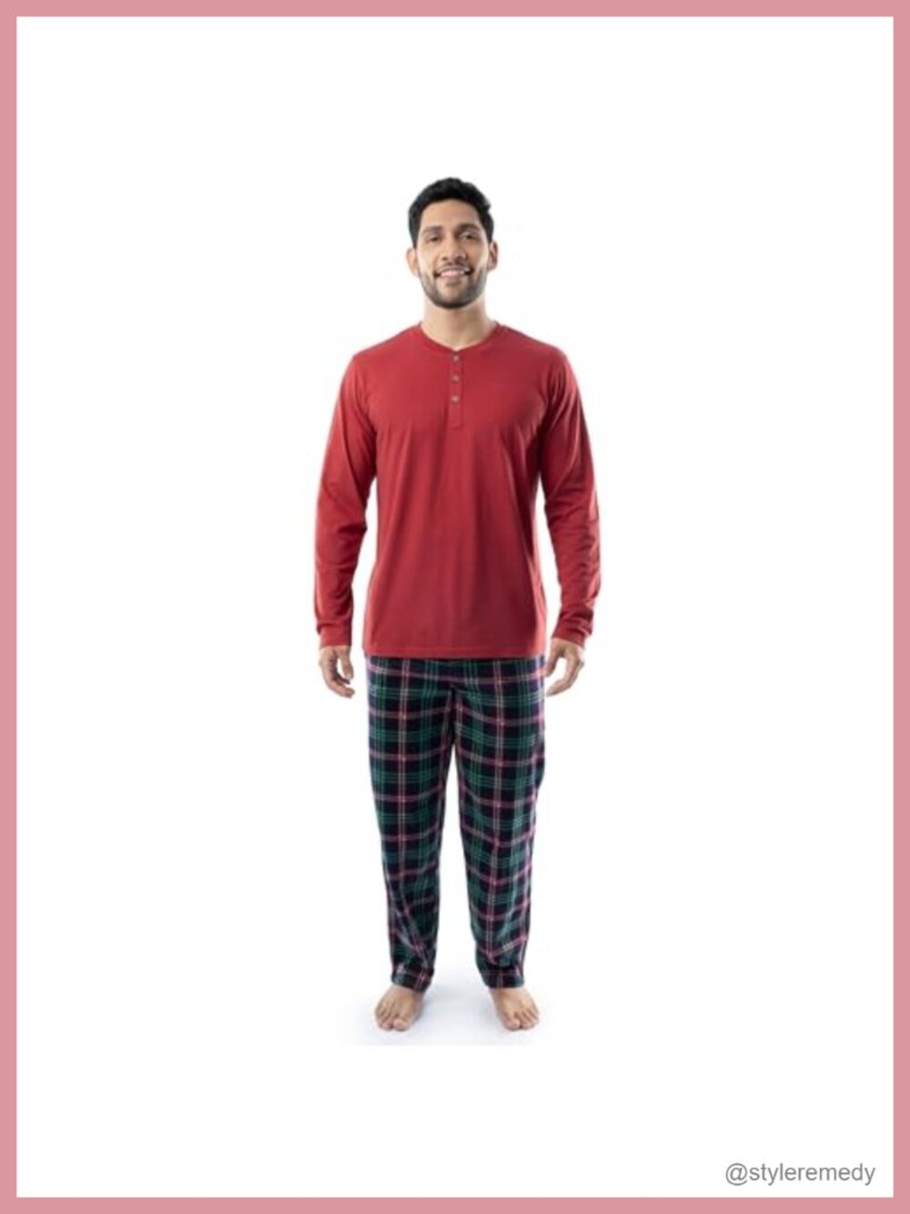 Men's Long Sleeve Jersey Top & Fleece Pants Sleep Pajama Set 2-Piece